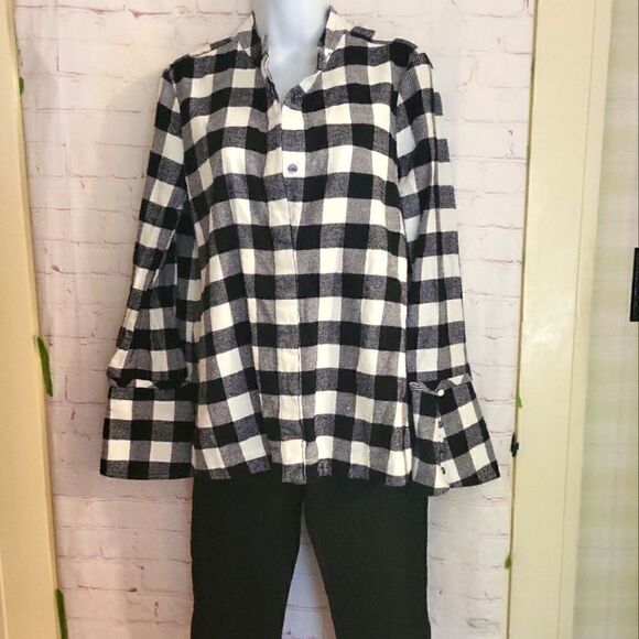 NEW Derek Lam 10 Crosby Black/White Buffalo Plaid Collarless Shirt sz.6 ret $325 - Picture 2 of 9